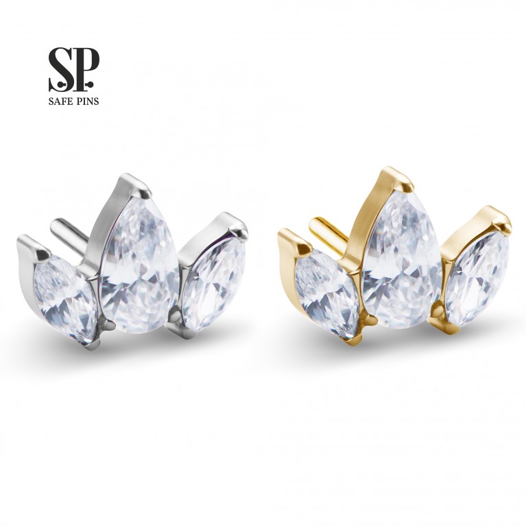 Кластер Marquise Pear безрезьбовой с кристаллами Clear CZ