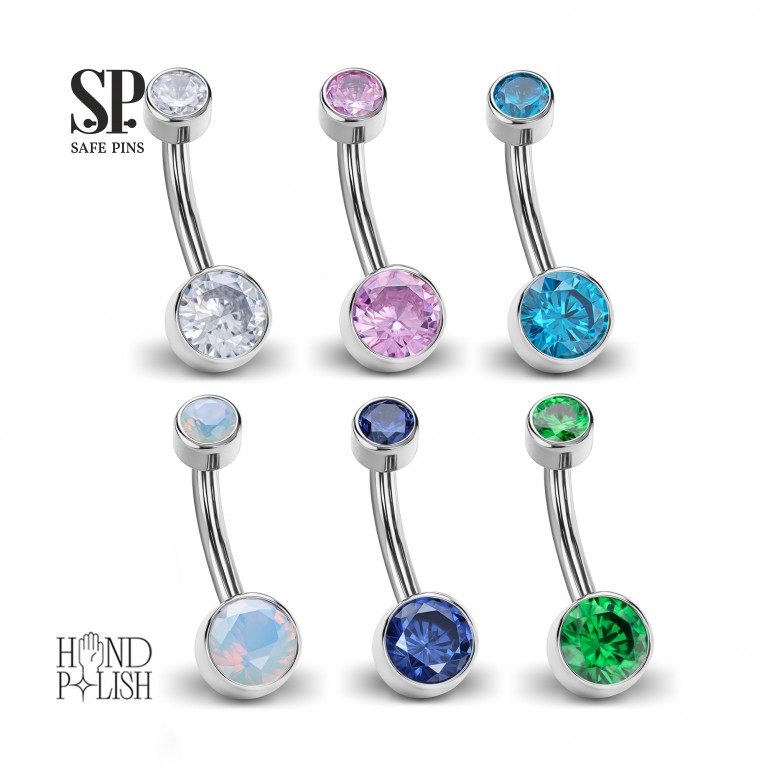 Банан интернальный в пупок с кристаллами CZ диски 4/6 мм