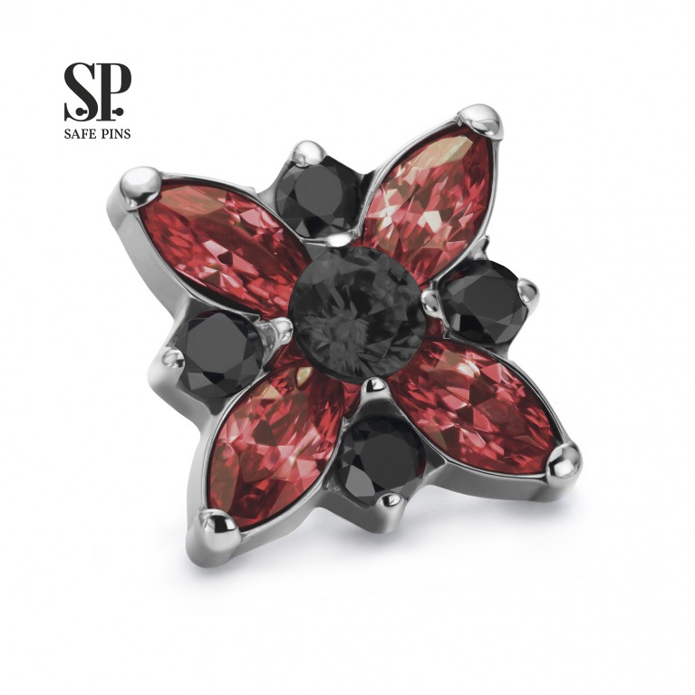 Накрутка Marquise Flower с кристаллами Dark Garnet/Black CZ