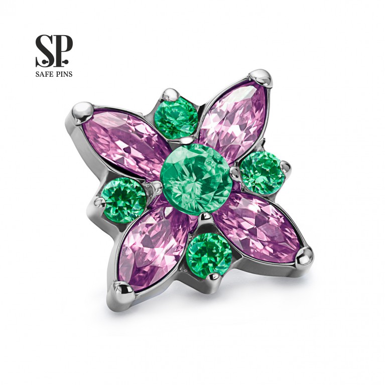 Накрутка Marquise Flower с кристаллами Rose/Emerald CZ