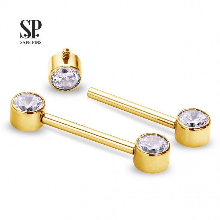 Штанга интернальная с кристаллами Clear CZ (Gold PVD)